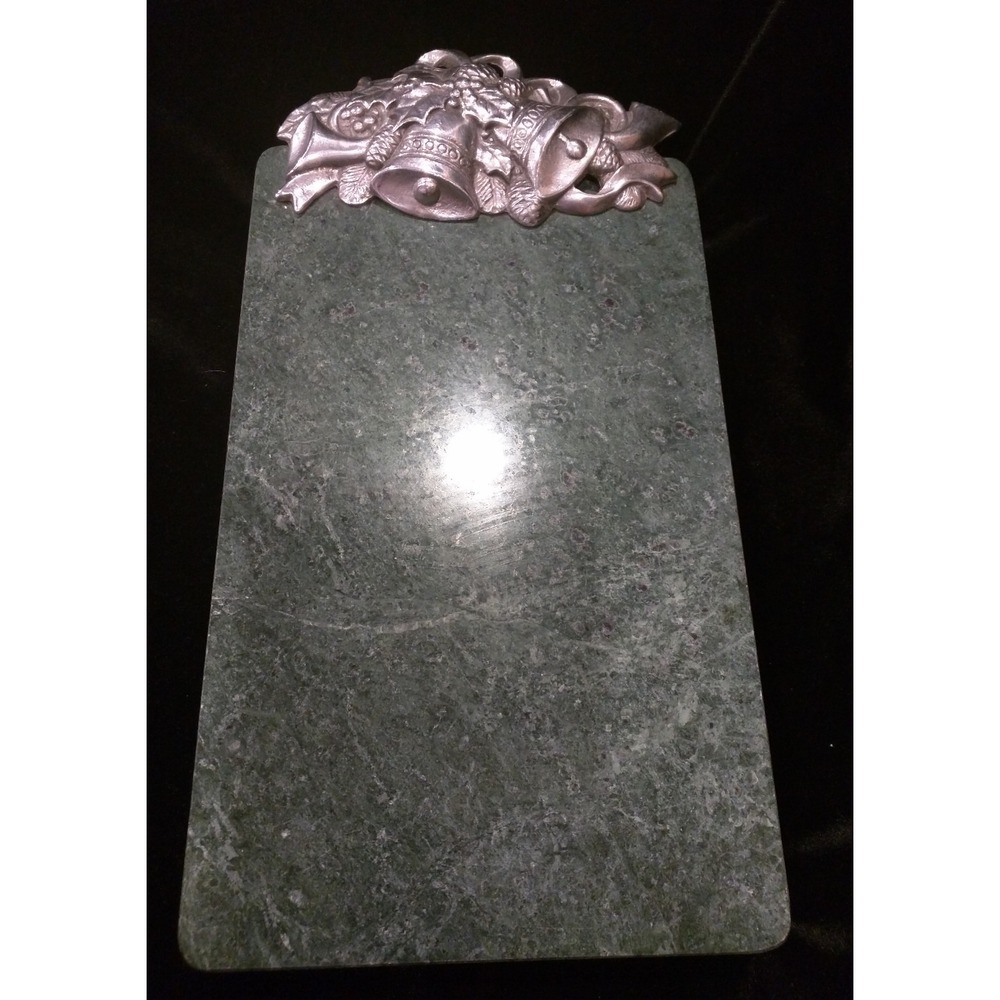 ARTHUR COURT SILVER BELLS GREEN MARBLE CHEESE CUTTING BOARD 10" Long X 6" Wide